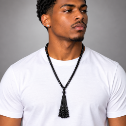 Black Beaded Tassel Necklace