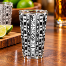 African Geometric Pattern Shot Glass – Black & White