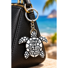Cabo Verde Turtle Keychain – Black & White Cape Verde Souvenir