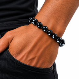 Black Beaded Bracelet with White Spots – Gold Clasp